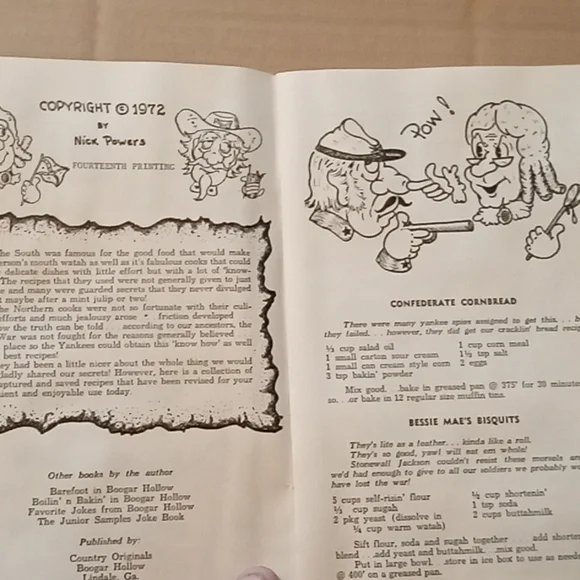 Civil Wah Cookbook Book of Recipes